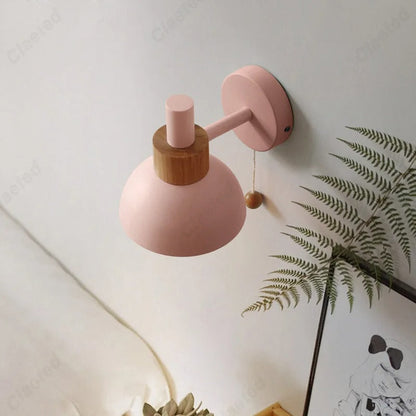 Nordic Wood Accent Pull-Chain Wall Lamp