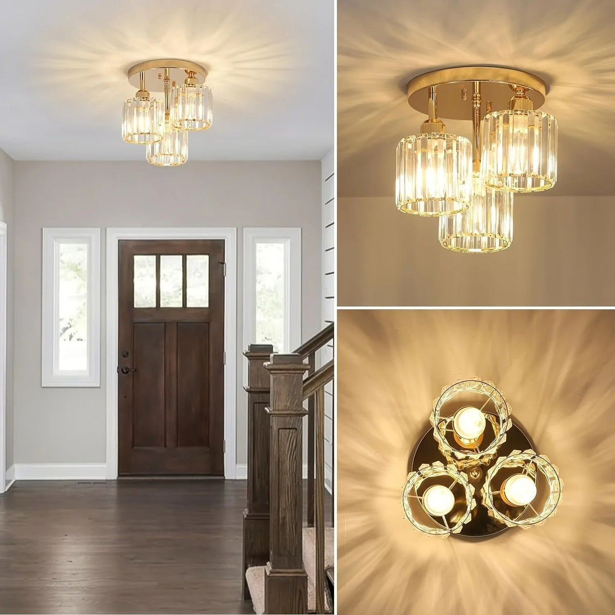3-Light Crystal Semi Flush Ceiling Light