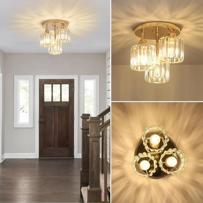 3-Light Crystal Semi Flush Ceiling Light
