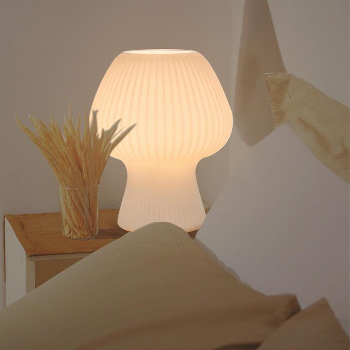Vintage Ribbed Glass Mushroom Bedside Lamp