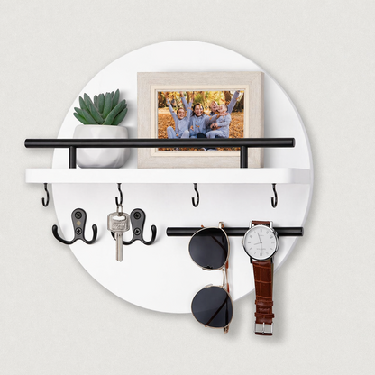 Round Wooden Key Holder Wall Organizer